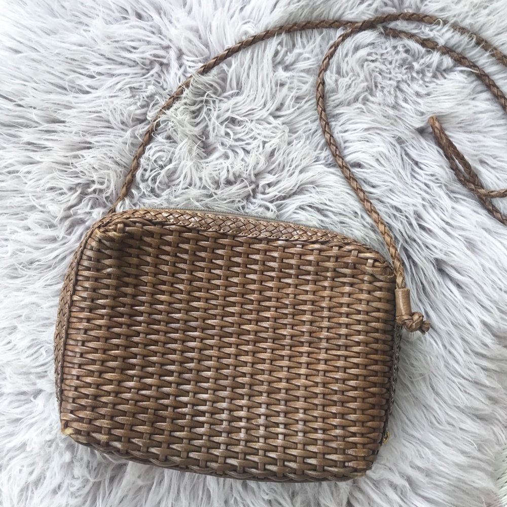 Vintage GEM Leather Woven Light Brown Purse